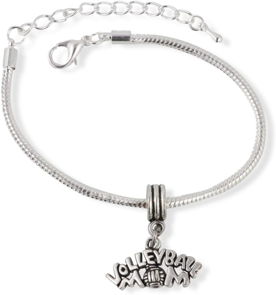 Volleyball Mom Charm Bracelet with Stainless Steel Snake Chain