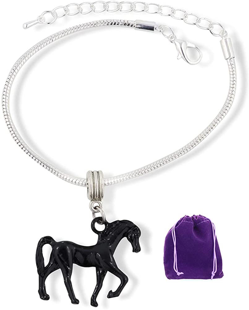 Horse Bracelet | Black Horse Stainless Steel Snake Chain Charm Bracelet