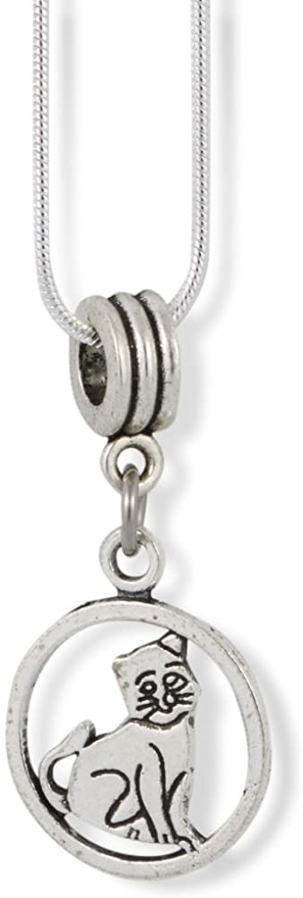 Emerald Park Jewelry Cat Sitting Within a Circle Charm Snake Chain Necklace