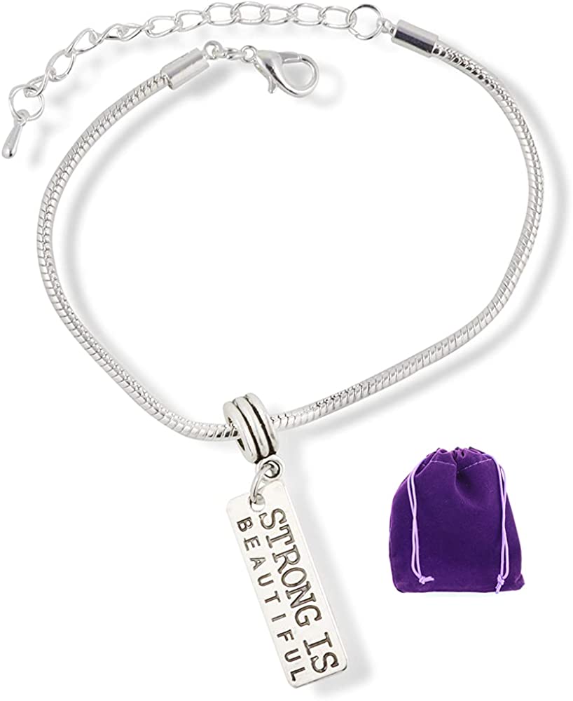 Strong Is Beautiful Bracelet | Inspirational Sayings Snake Chain Charm Bracelet