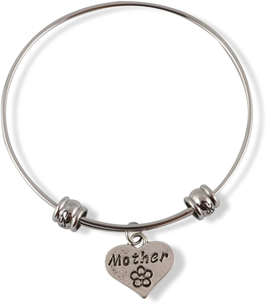 Emerald Park Jewelry Mother on Heart with Flower Fancy Bangle