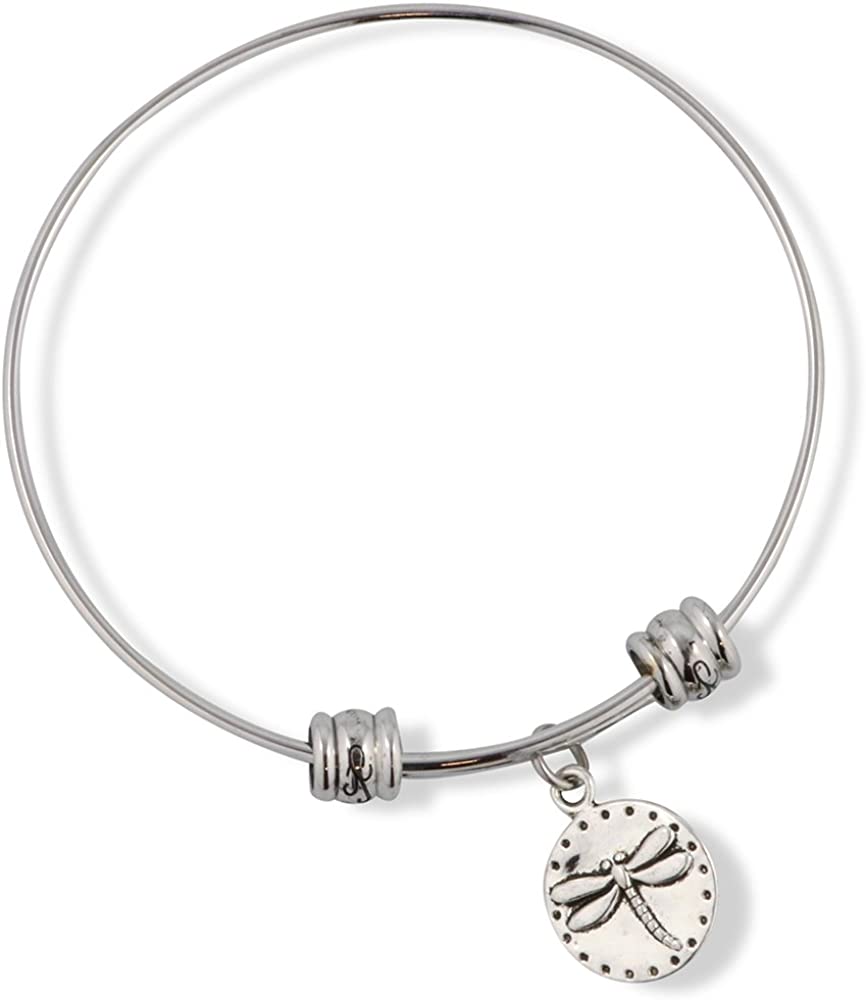 Emerald Park Jewelry Dragonfly on Circle Fancy Charm Bangle
