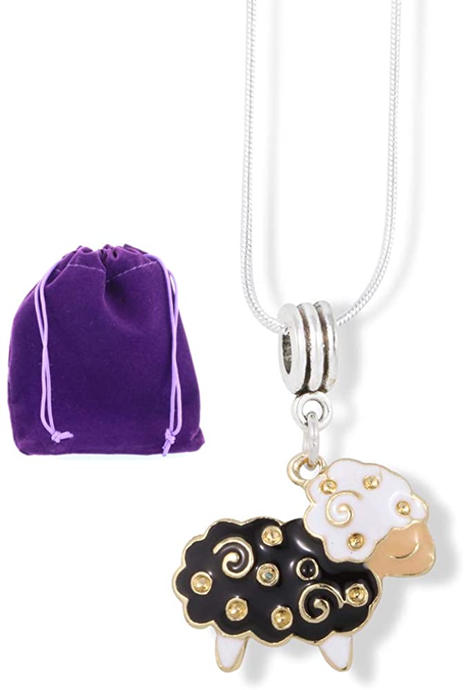 Sheep with White Head Black Body and Tan Face Charm Snake Chain Necklace