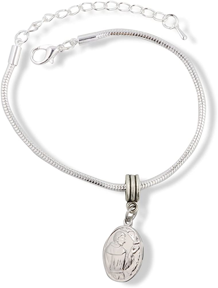St Francis Bracelet | St Francis Jewelry Hypoallergenic Stainless Steel Snake Chain Charm Bracelet with a St Francis Charm also known as St Francis of Assisi Great St Francis of Assisi Gifts