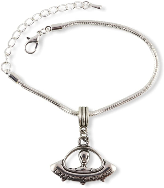 Alien Gifts | Alien Bracelet for Women Men UFO Jewellery Stainless Steel Charm Bracelet