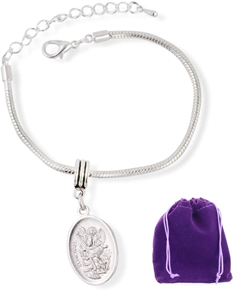 Saint Michael Bracelet | Women Men Archangel Medal with Protection Gift for Men and Women Silver Plated Bracelet Adjustable Religious Jewelry