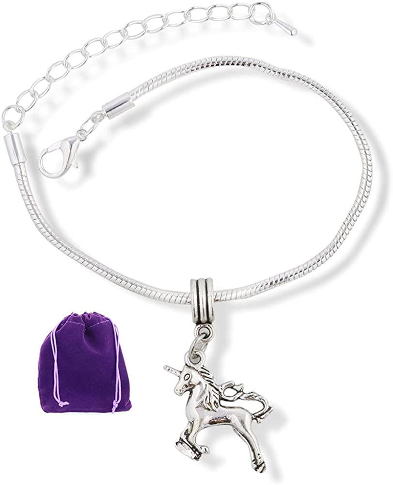 Unicorn Bracelet Jewelry Charm Stuff Unicorn Gifts for Girls Women Men Boys Silver Plated Snake Chain Accessories and Gift for Anyone