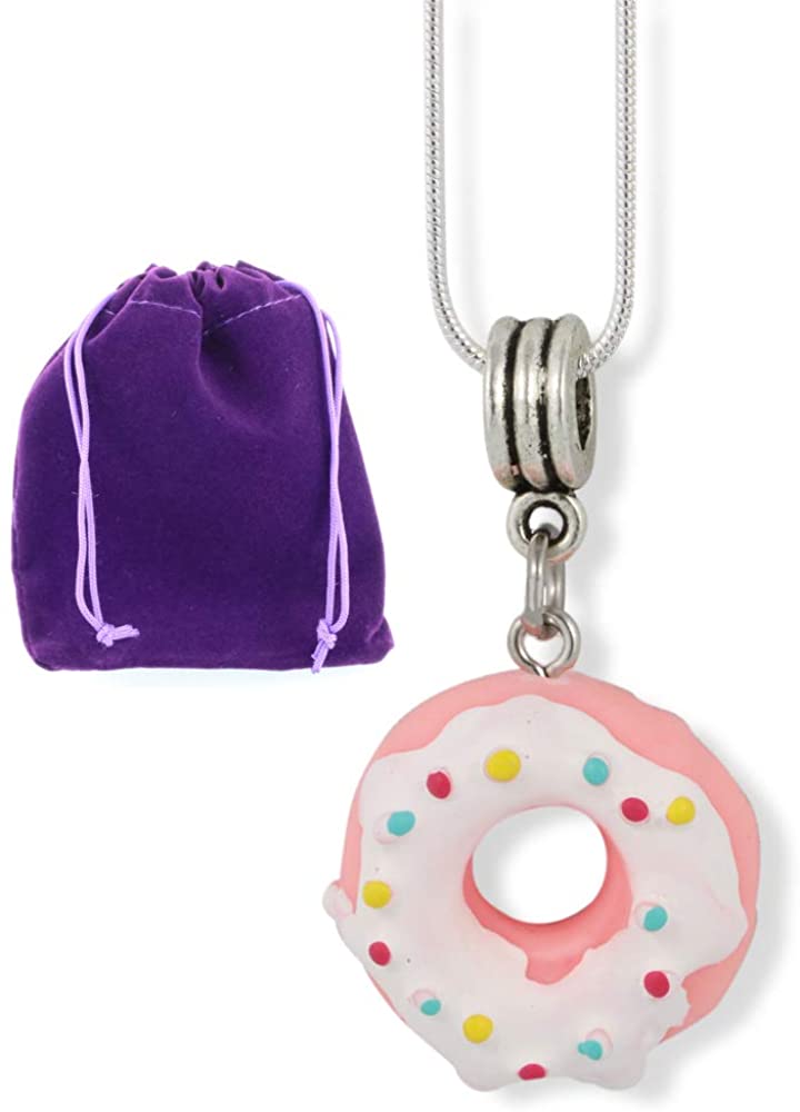 Emerald Park Jewelry Donut (Pink Doughnut with White Icing and Sprinkles) Charm Snake Chain Necklace Fun Donut Necklace Jewelry