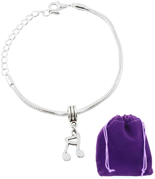 Music Note Bracelet for Women | Musical Bracelet Hypoallergenic Stainless Steel Snake Chain Charm Bracelet Great Music Bracelet for Women showing Music Note Jewelry for Musicians or Music Lovers
