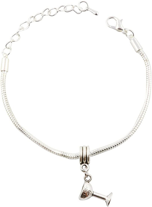Emerald Park Jewelry Wine Glass with Bride on The Side Snake Chain Charm Bracelet