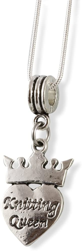 Knitting Queen with Crown and Heart Snake Chain Necklace