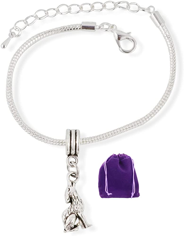 Wolf Bracelet | Howling Wolf Stainless Steel Snake Chain Charm Bracelet