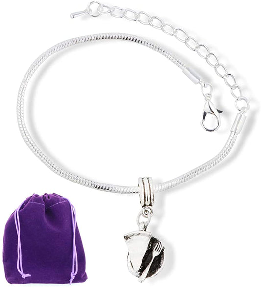 Pie Bracelet | Pie Slice 3D with Fork Snake Chain Charm Bracelet
