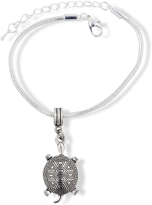 Painted Turtle Dots for Eyes Four Toes Snake Chain Charm Bracelet