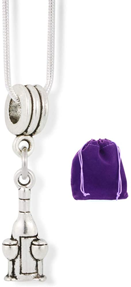 Emerald Park Jewelry Wine Bottle with Two Wine Glasses Charm Snake Chain Necklace