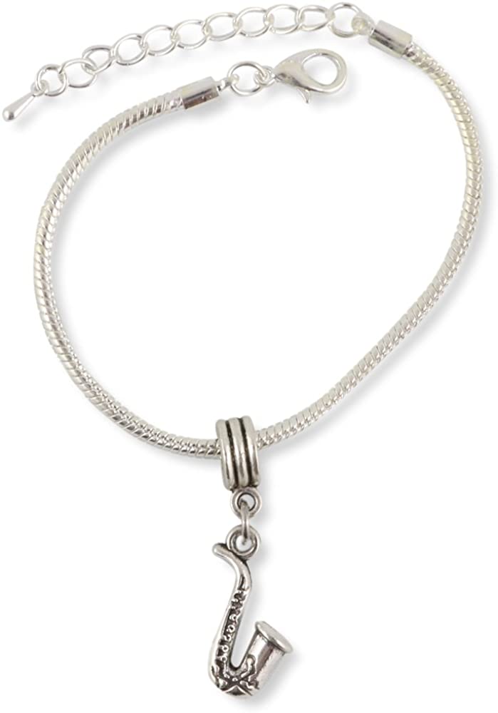 Saxophone Bracelet and Keychain | Snake Chain Charm Bracelet Bundled with Saxophone Small Charm Keychain