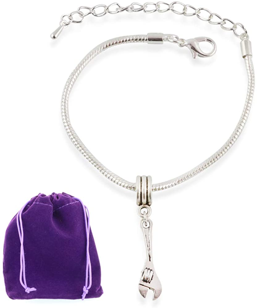 Wrench Bracelet | Crescent Wrench Stainless Steel Snake Chain Charm Bracelet