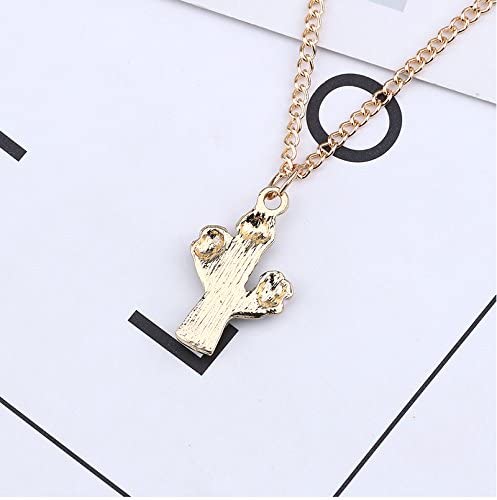 EPJ Cactus Green with Four Pearls and Three Pink Flowers on Gold Chain Necklace