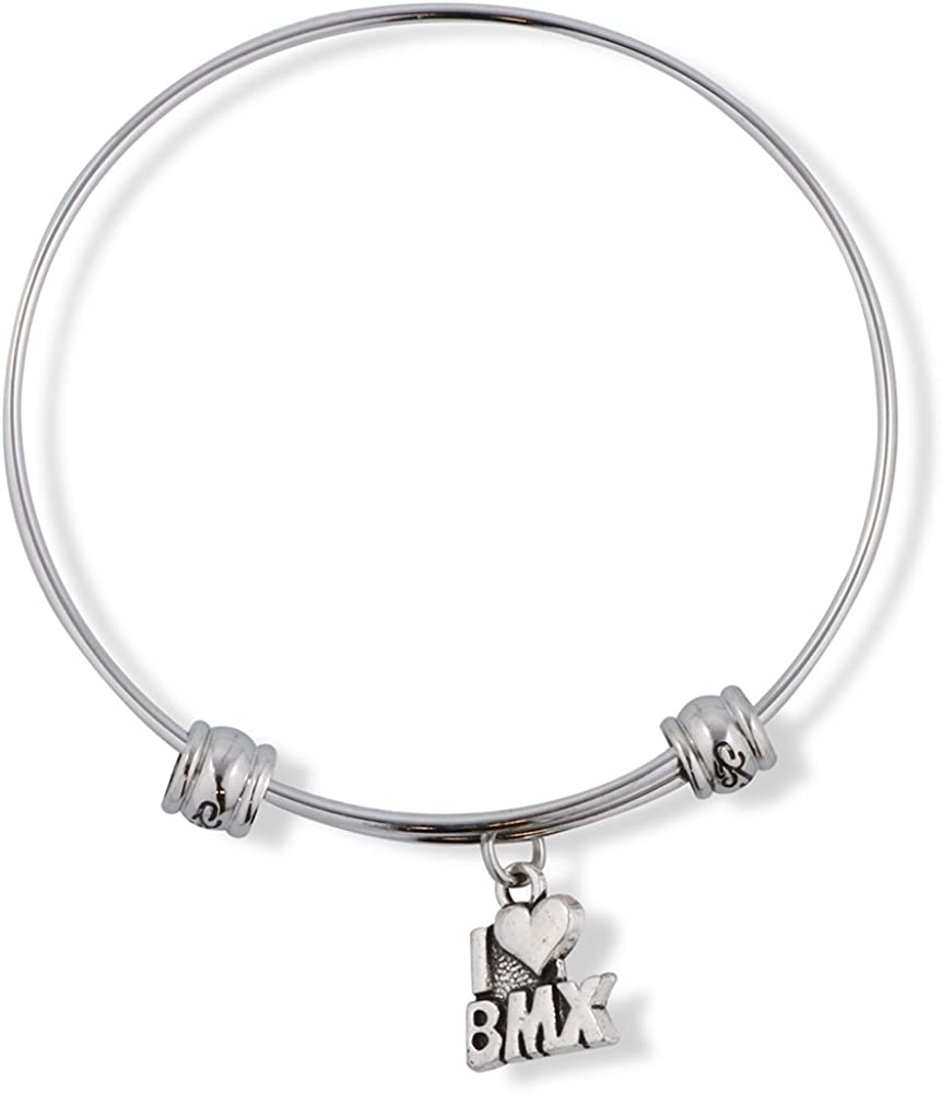 Emerald Park Jewelry I Love Heart BMX Bicycle Racing Fancy Charm Bangle