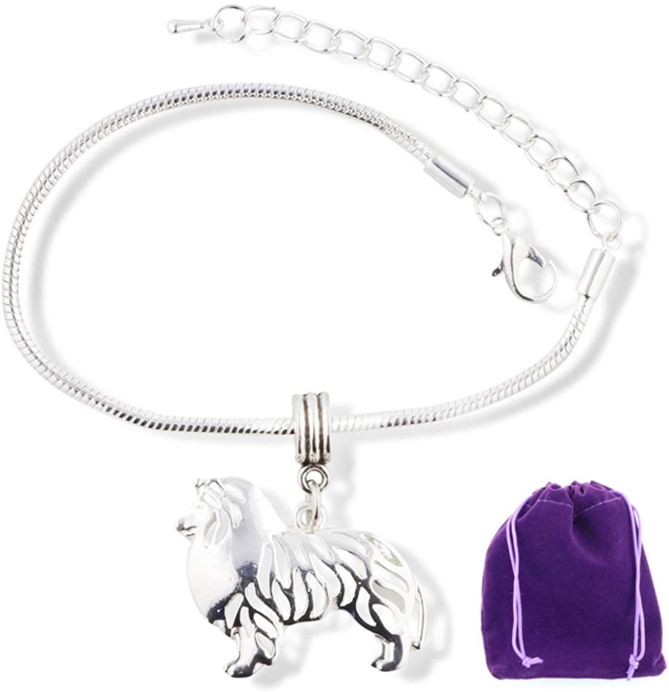 Collie Dog Snake Chain Charm Bracelet