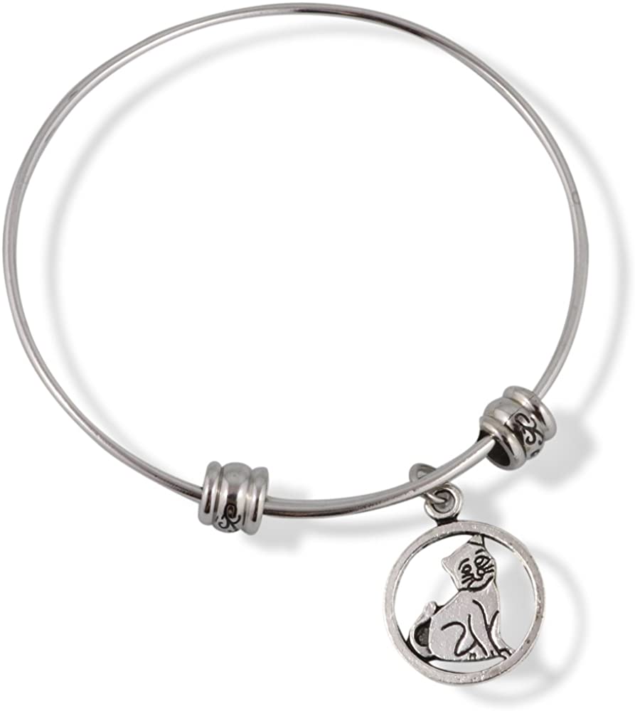 Emerald Park Jewelry Cat Sitting Within a Circle Fancy Bangle