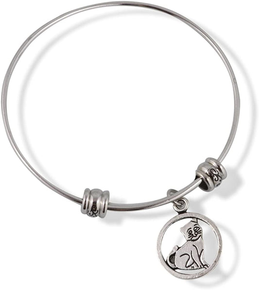 Emerald Park Jewelry Cat Sitting Within a Circle Fancy Bangle