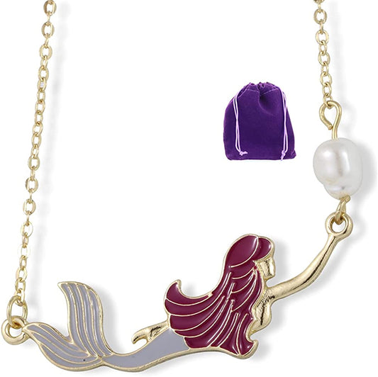 Mermaid with Red Hair and Grey Tail Charm Necklace