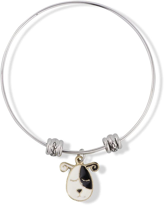 Dog Head Black and White with Twirley Ears Fancy Charm Bangle