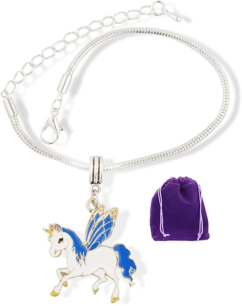 Pegacorn Bracelet | Unicorn Braclet with Wings Hypoallergenic Stainless Steel Snake Chain Charm Bracelet Unicorn Bracelet or Unicorn Bracelets for Teen Girls as a Unicorn Girls Bracelet or Alicorn