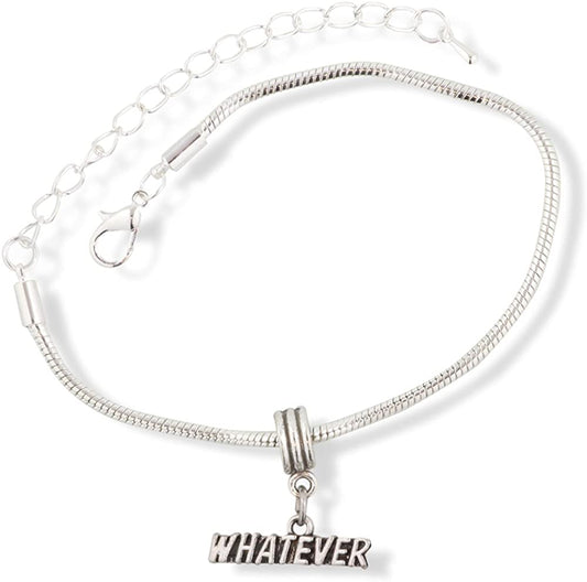 Whatever Text Snake Chain Charm Bracelet