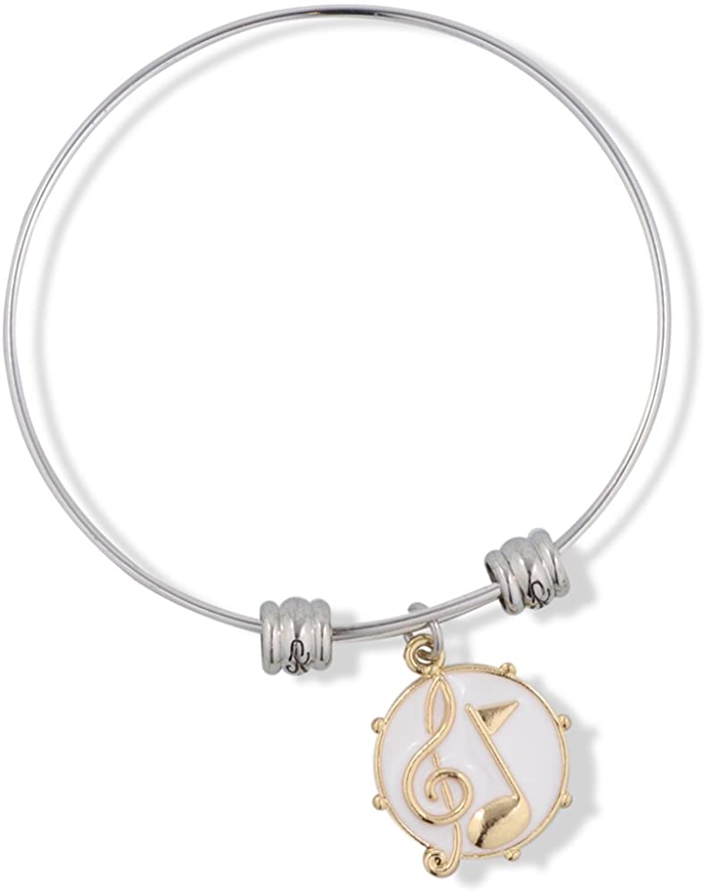 Treble Clef and Music Note on White Snare Drum Fancy Charm Bangle
