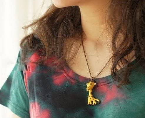 Giraffe Yellow with Green Eyes on Brass Round Necklace