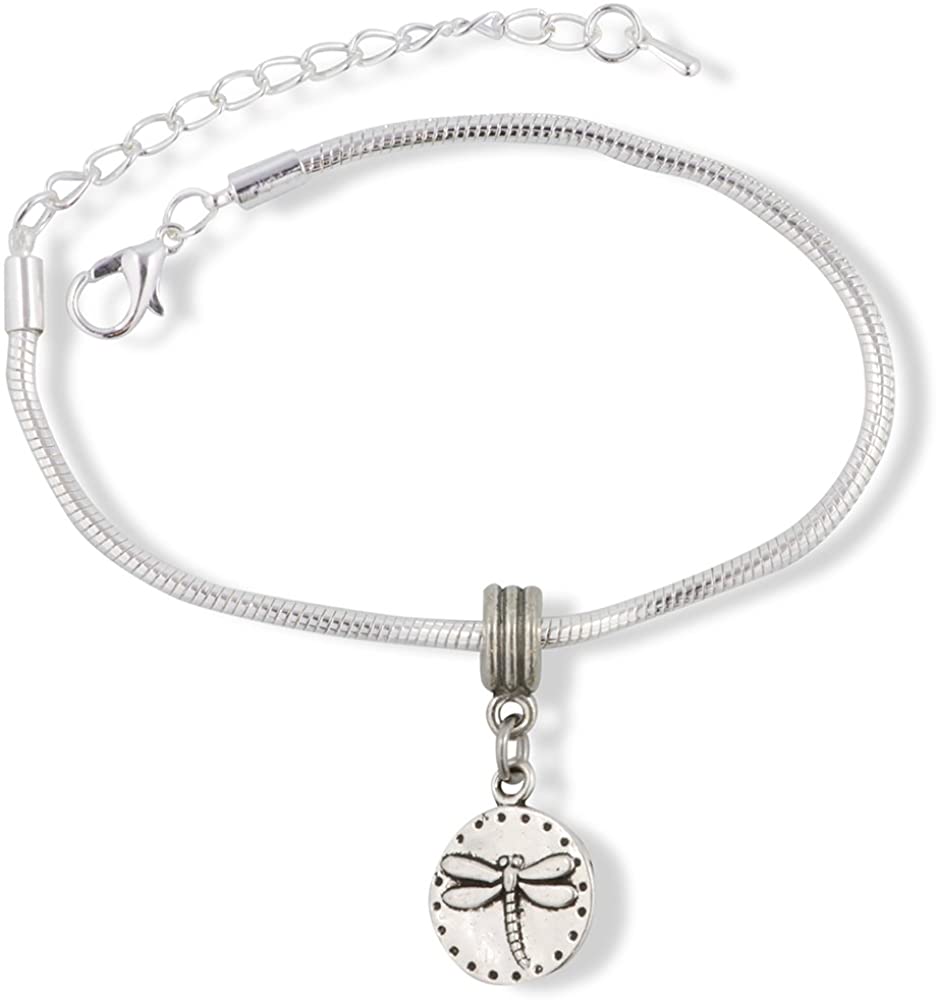 Dragonfly on Circle Snake Chain Charm Bracelet
