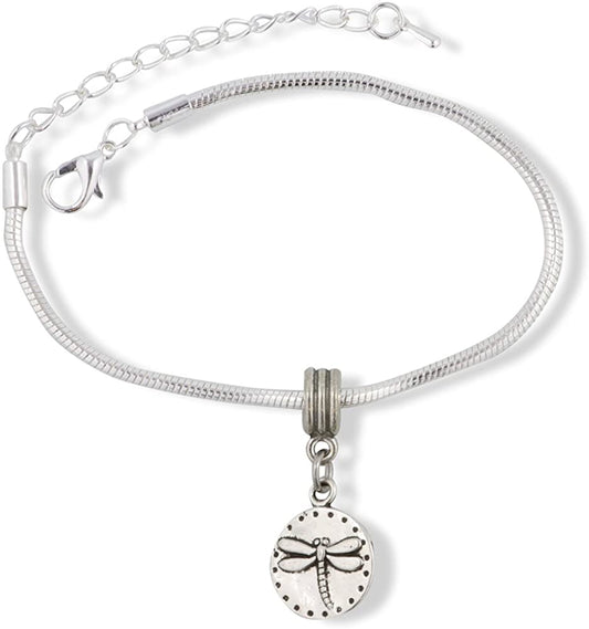 Dragonfly on Circle Snake Chain Charm Bracelet