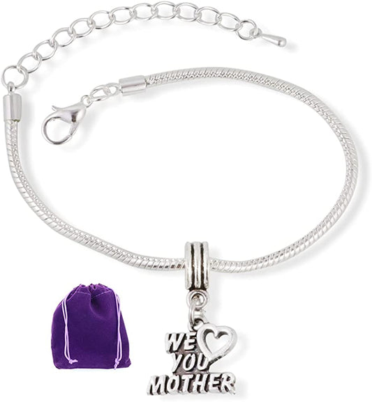 We ( Heart ) Love You Mother Snake Chain Charm Bracelet