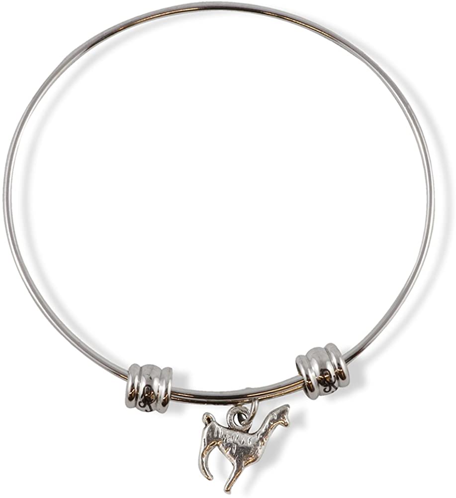 Llama Gifts for Women | A Great Llama Gift a Llama Charm on a Stainless Steel Bangle Bracelet also Great Llama Gifts for Men and Llama Themed Gifts for Women because Llama Jewelry is Fun for Everyone