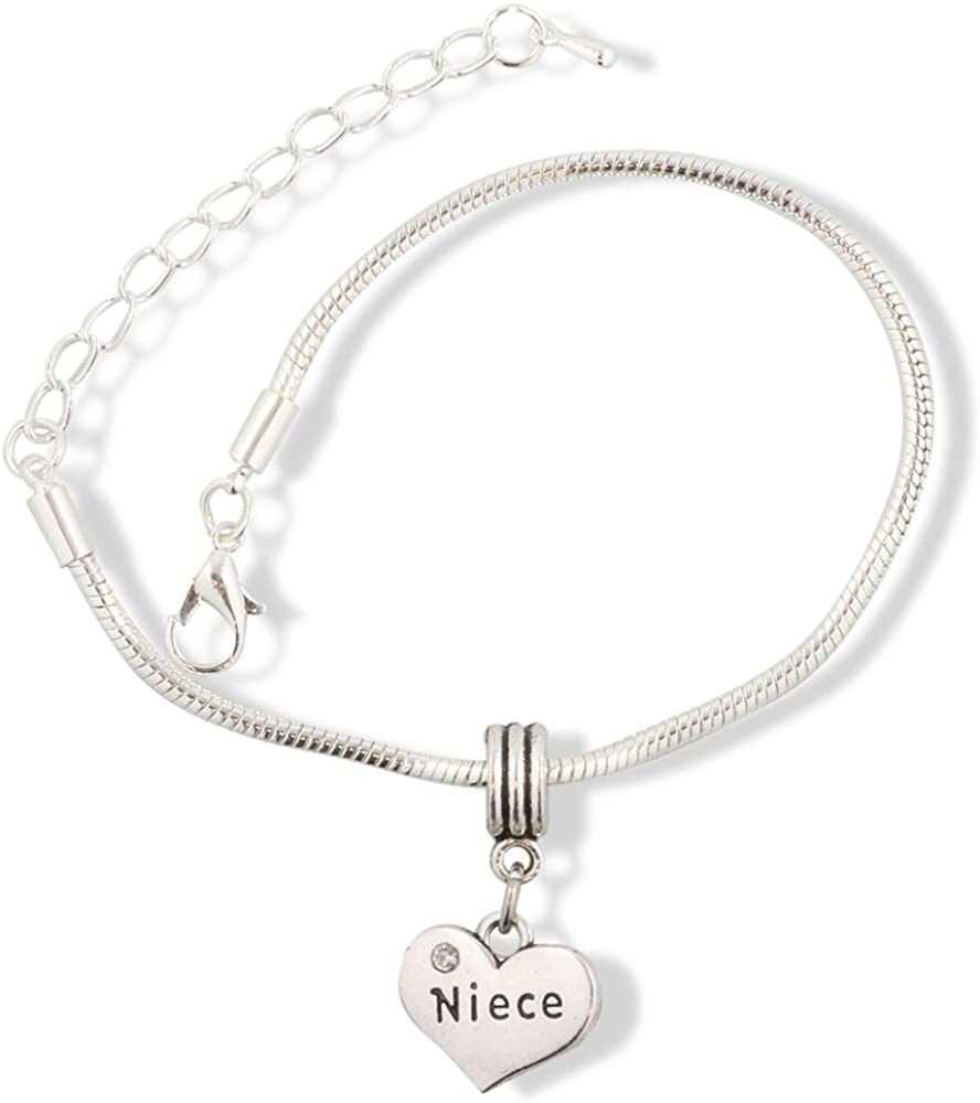 EPJ Niece on a Heart with Rhinestone Snake Chain Charm Bracelet