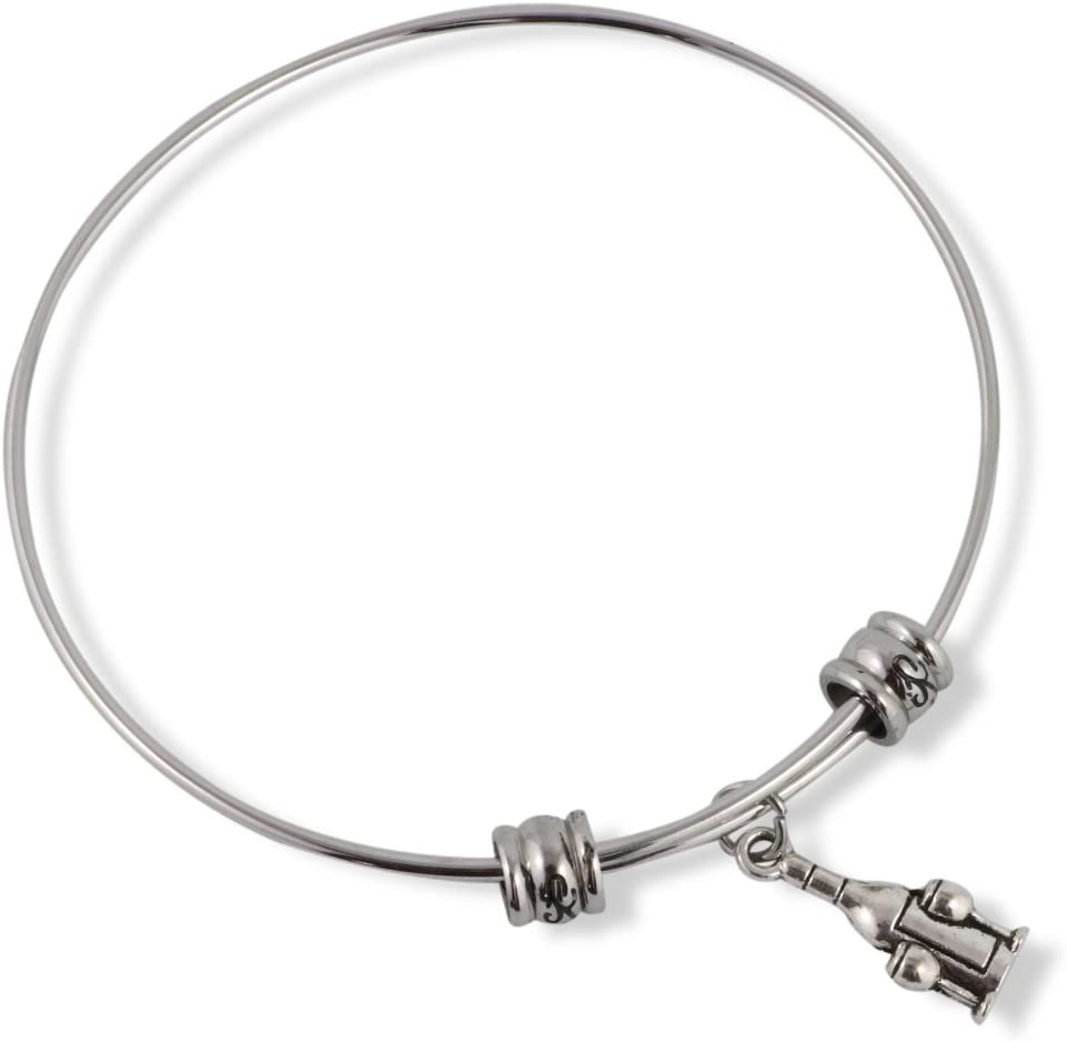 Emerald Park Jewelry Wine Bottle with Two Wine Glasses Fancy Charm Bangle