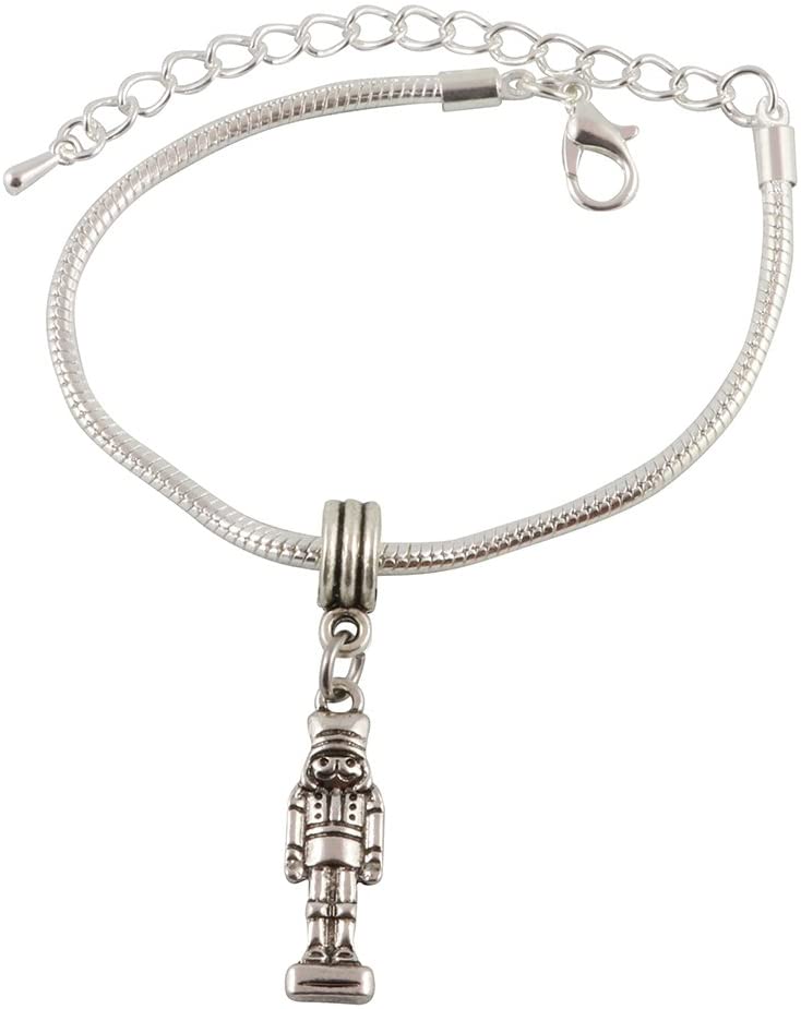Emerald Park Jewelry Nutcracker Bracelet | Tin Toy Soldier Stainless Steel Snake Chain Charm Bracelet