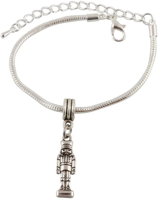Emerald Park Jewelry Nutcracker Bracelet | Tin Toy Soldier Stainless Steel Snake Chain Charm Bracelet