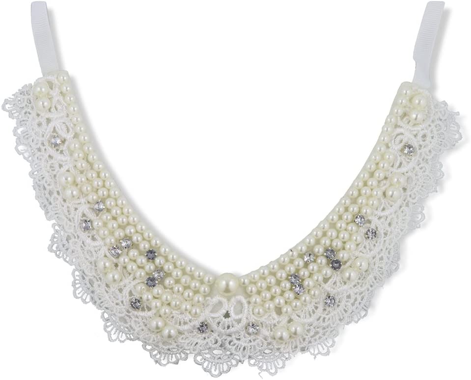 Emerald Park Jewelry Cream Coloured Faux Pearls with Rhinestones and Lace Straight Necklace