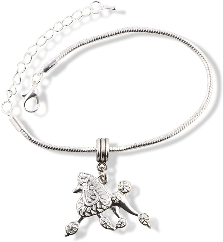 EPJ Poodle Jewelry for Women | Poodle Dog Stainless Steel Snake Chain Charm Bracelet