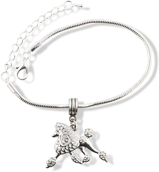 EPJ Poodle Jewelry for Women | Poodle Dog Stainless Steel Snake Chain Charm Bracelet