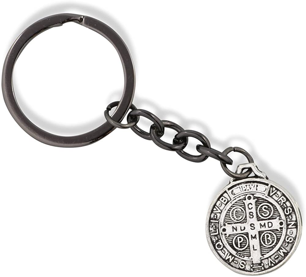 EPJ St Benedict Bracelet and Keychain | Medal San Benito Religious Jewelry Bracelet Bangle for Women Bundled with Keychain Charm Gifts Catholic Bracelet and Keychain for Women Men