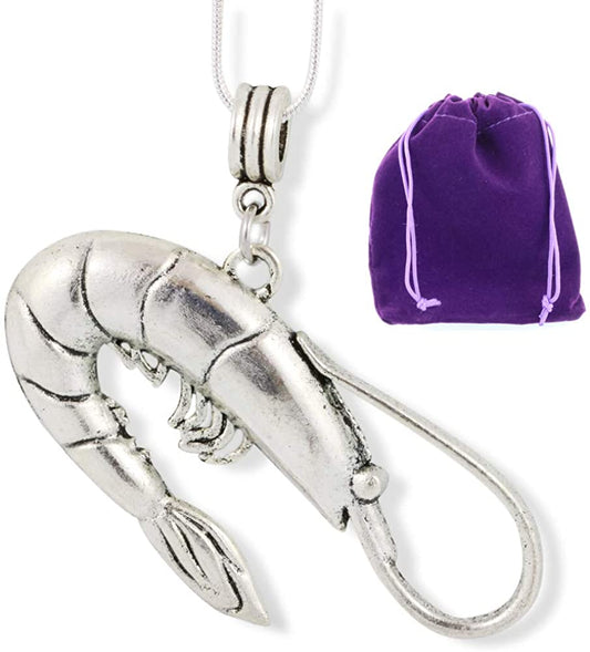 Shrimp Large Charm 100% Stainless Steel Snake Chain Necklace Sea Life Prawn Shell Fish