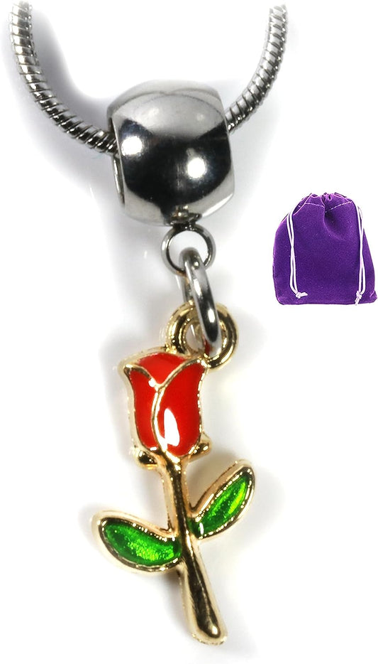 Dave The Bunny Rose Necklace for Women - A Nice Red flower Necklace and Simple Necklaces for Women