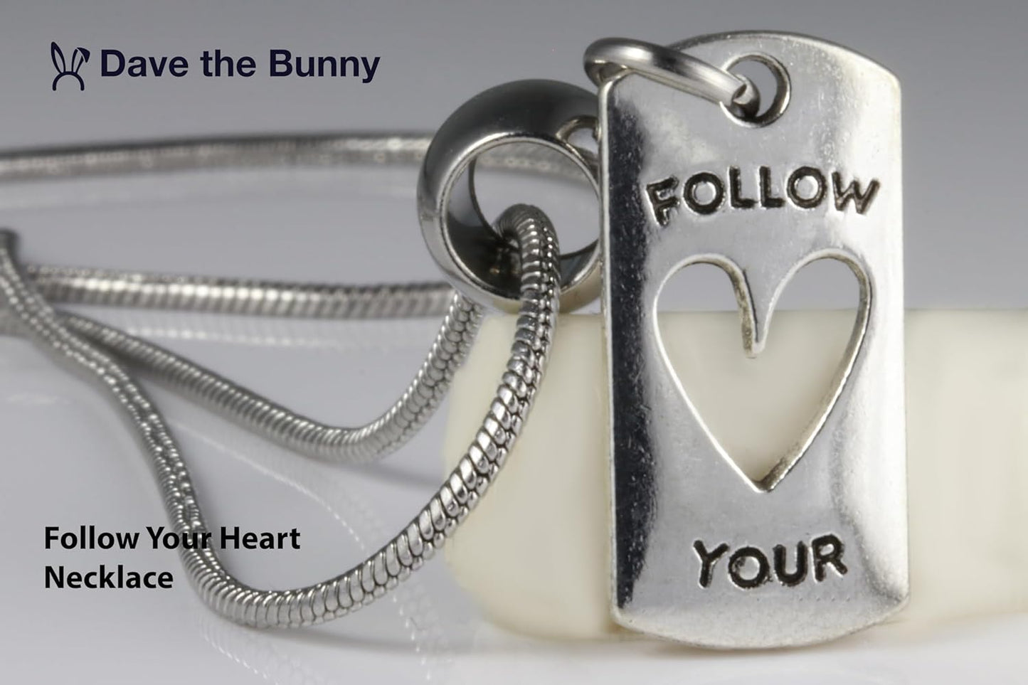Dave The Bunny Follow Your Heart Necklace - An Inspirational Necklace Elegant Stainless Steel Snake Chain Best Friend Necklace with Alloy Charm, Perfect Friendship Necklace, Heart Necklace for Women