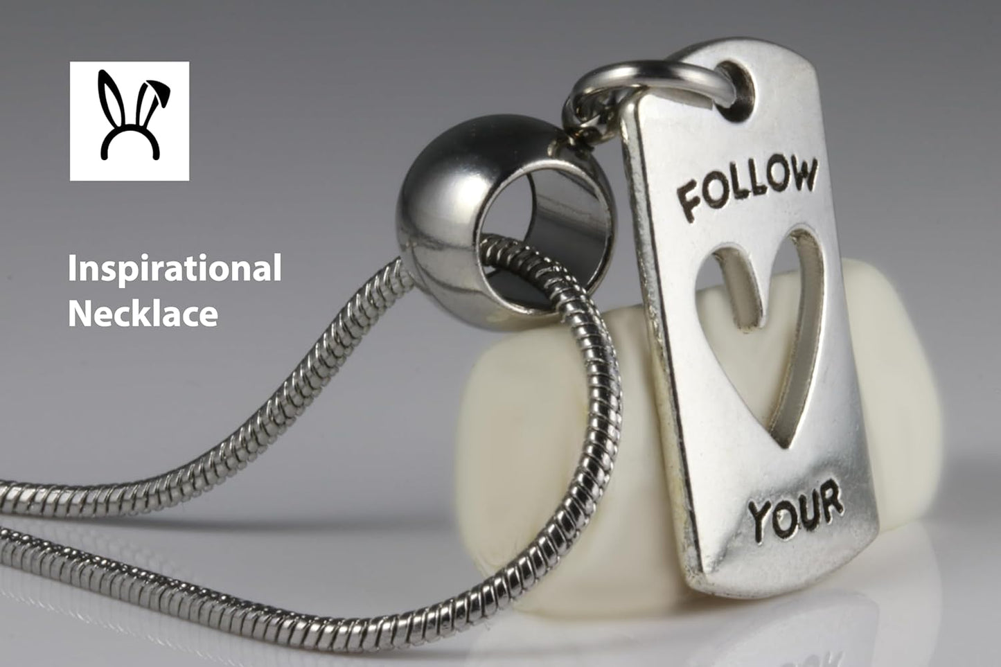 Dave The Bunny Follow Your Heart Necklace - An Inspirational Necklace Elegant Stainless Steel Snake Chain Best Friend Necklace with Alloy Charm, Perfect Friendship Necklace, Heart Necklace for Women