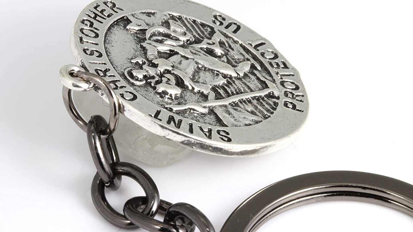 Emerald Park Jewelry Saint Christopher Protect Us Charm Keychain, Silver, Medium
