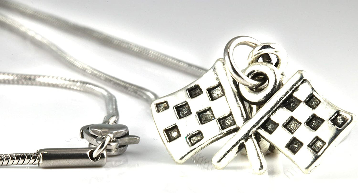 Checkered Flag | Great Racing Gifts for Men and Women Checkered Flag Charm Necklace Pendant of Race Flags Formula 1 Racing or Car Racing Gifts or Motocross Jewelry for Women or Racing Stuff for Fans